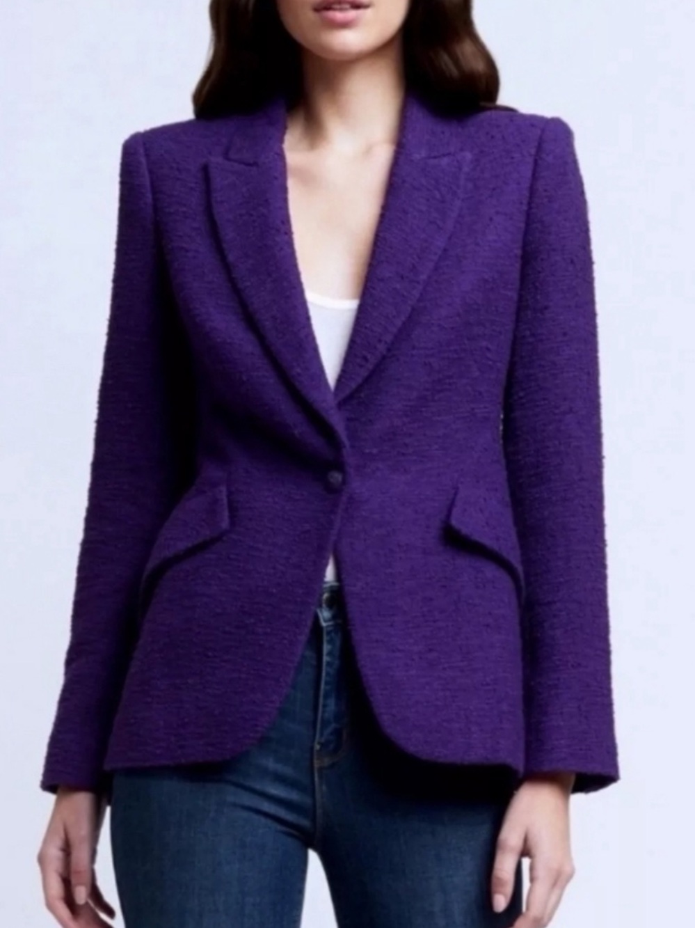 L'AGENCE Chamberlain Tweed Blazer in the vibrant Deep Violet / Purple
